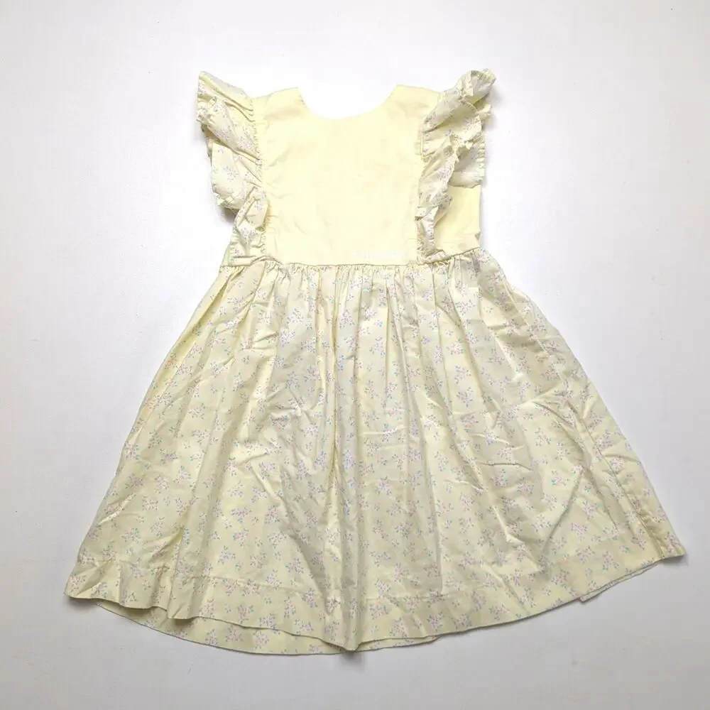 Vintage Oshkosh Bgosh Dress Girls Size 6 Yellow Floral Flutter Pinafore
